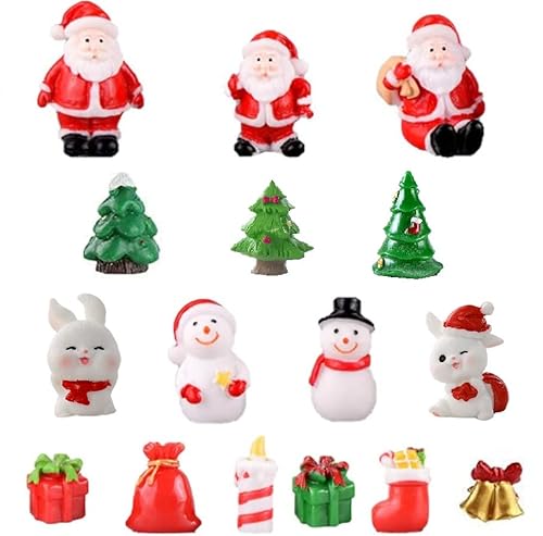 16個 クリスマス ミニチュア クリスマス飾り 置物 サンタクロース 雪だるま ミニチュア 樹脂クリスマス置物 卓上 置物 樹脂 盆栽 鉢植え 園芸 小道具 家の庭クリスマスツリーの装飾 子供のためのクリスマスギフトのおもちゃ(16PCS 混合パターン)