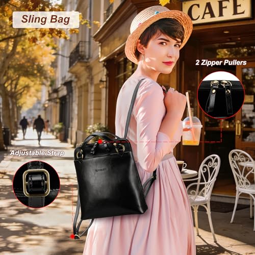Image of Banuce Leather Convertible Backpack Purse for Women Small Shoulder Bag | Convertible and Adjustable Back Strap,Fits 9.7 inch iPad,Lightweight,Full Open Zipper Closure