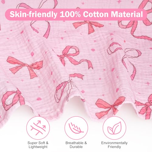 Image of Baby Car Seat Cover with Mesh Window, 100% Cotton Carseat Covers Baby Boy Breathable Infant Car Seat Cover Spring Summer Baby Carseat Cover Lightweight Infant Car Seat Canopy - Pink Bow
