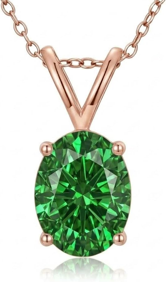 10K 14K 18K Gold Solitaire Emerald Necklace, Customizable 1-10 Carat, Green Gemstone Solitaire Pendant Necklace Jewelry Gifts for Women Wife Mother