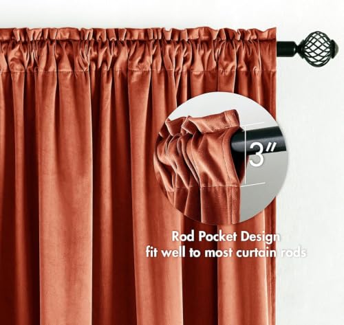 Image of MIULEE Fall Burnt Orange Blackout Velvet Curtains 96 Inch Long 52 inchx96 inch Soft | Luxurious Bedroom Living Room Decor, Room Darkening, Thermal Insulated, Rod Pocket Design, Super Soft Fabric