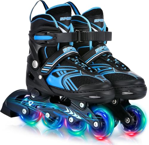 TOMSHOO Inliner, Rollschuhe Inline Roller Skates mit 4 Größen Verstellbar, LED Rädern, Mehrere Größenoptionen, Inlineskates für Kinder Erwachsene Jungen Mädchen