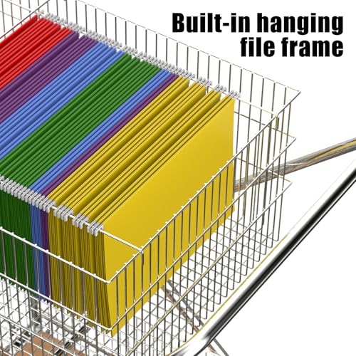 image for biosp Rolling Double Basket Wire Mail Cart with Wheels, 200 LBS Load C