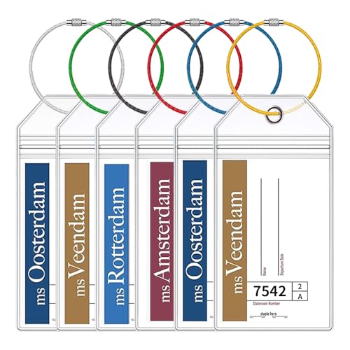 6 Pcs Holland America Cruise Luggage Tag Holders Zip Seal Clear Cruise Luggage Tag Holder with Steel Loops Fits for Holland America & Carnival Cruise Essentials Must Haves 2025-2026 (6 Holders)