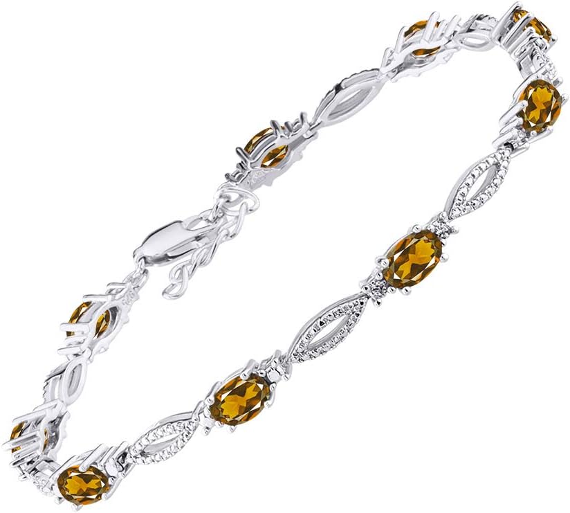 Rylos Tennis Bracelet with 6x4MM Birthstone Gemstones & Diamonds Sterling Silver - Adjustable to 7-8" - Friendship and Elegance in One.