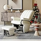 AODAILIHB 360° Swivel Glider Recliner with Ottoman, Nursing Glider Rocking Chair with Foot Rest & 2 Side Pockets for Nursery, Living Room, Bedroom, Office, White