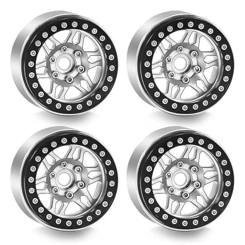 Jante 1.9 Beadlock en métal argenté pour voiture RC 1/10 Axial SCX10 et D90