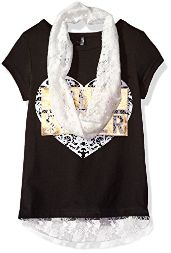 Dream Star Girls' Short Sleeve Screen Top with Lace Infinity Scarf