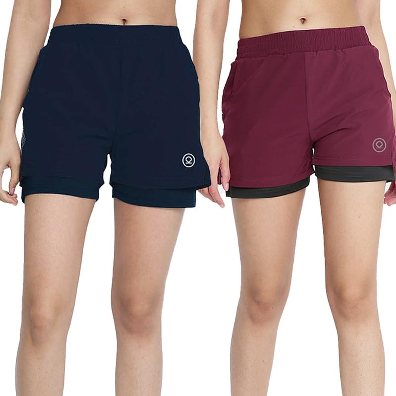 Image of CHKOKKO Double Layered Sports Combo Gym Workout Running Shorts for Women