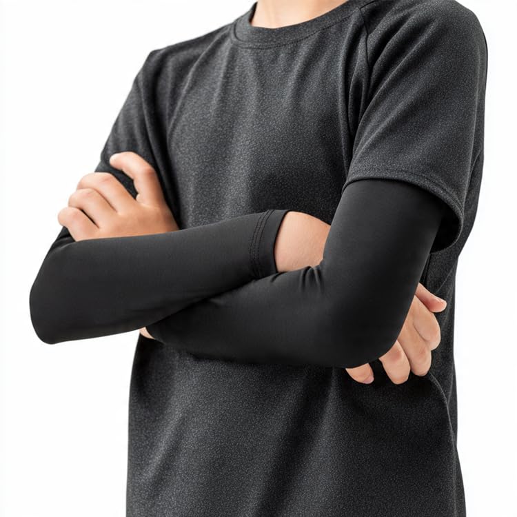 Arm Sleeves for Men & Women UV Protection Hand Sleeve with Thumb for Boys & Girls Sun Protection Cover for Running, Bike Riding, Cricket - Lycra - Black NMP00-image-29