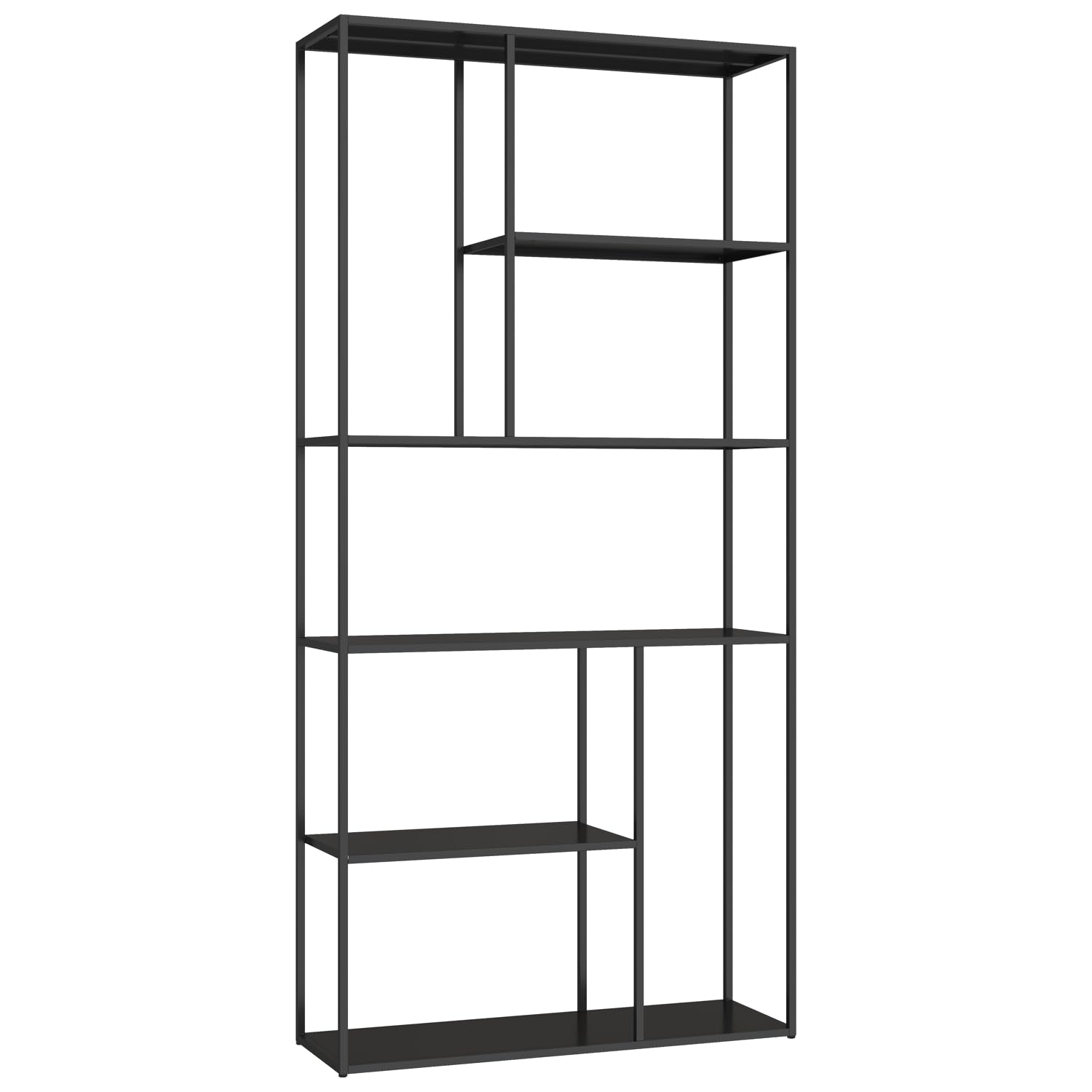 Biblioteka 5 półek, czarna LAUREEN. Mebel do przechowywania, półki o nowoczesnym designie do salonu, sypialni lub biura. Otwarta biblioteka na książki i dekoracje.