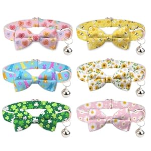 6 Pcs Spring Valentine’s St. Patrick’s Day Cat Collar with Breakaway Bell Bow Tie Bee Sunflower Daisy Adjustable Kitten Collars for Summer Easter Girl Boy Cats Small Pet Party