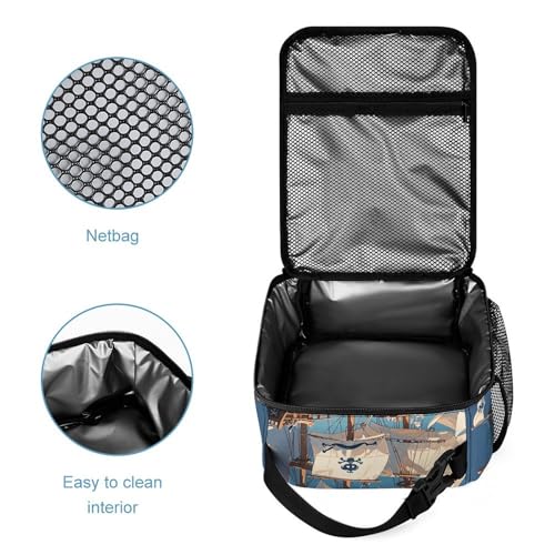 3 Pcs Backpack Set Nautical Sailing Pirate Theme Travel Bag Portable Casual Daypack Sports Backpacks with Lunch Box Pencil Case 6