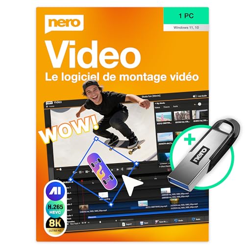 Nero Video 2026 sur Clé USB | Logiciel de Montage Vidéo | Créer et Éditer Vidéos et Diaporamas | 4K 8K HD | 1000+ Effets | Motion Tracking et Fond Vert |...