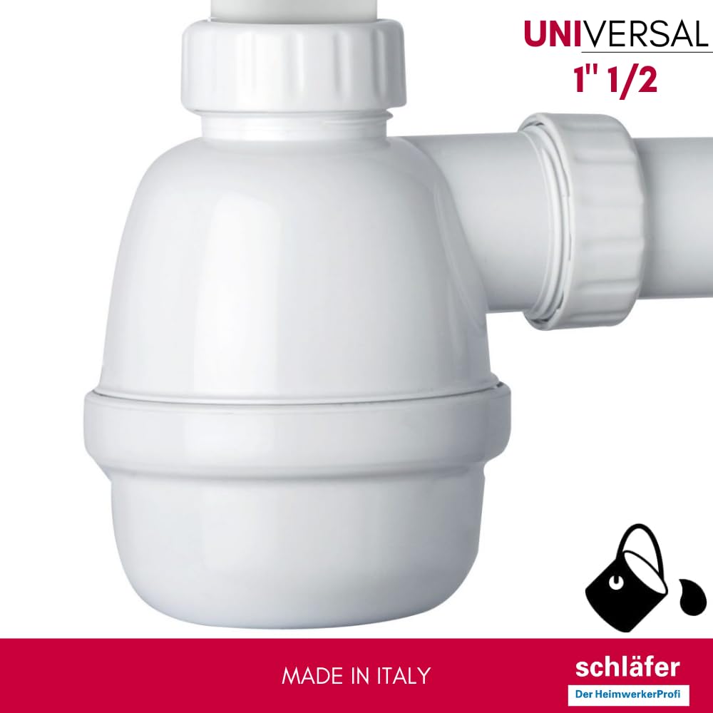 Schläfer 4395320 | Siphon universel pour éviers 1"1/2 avec 2 prise machine à laver -vaisselle, diamètre de sortie. 40 mm - réglable en hauteur, gain de place, blanc