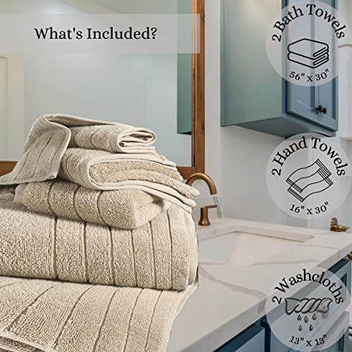 Image of Anne Klein 6-Piece Reverie Towel Set, 2 Bath Towels, 2 Hand Towels, 2 Wash Cloths, 100% Cotton, Sand