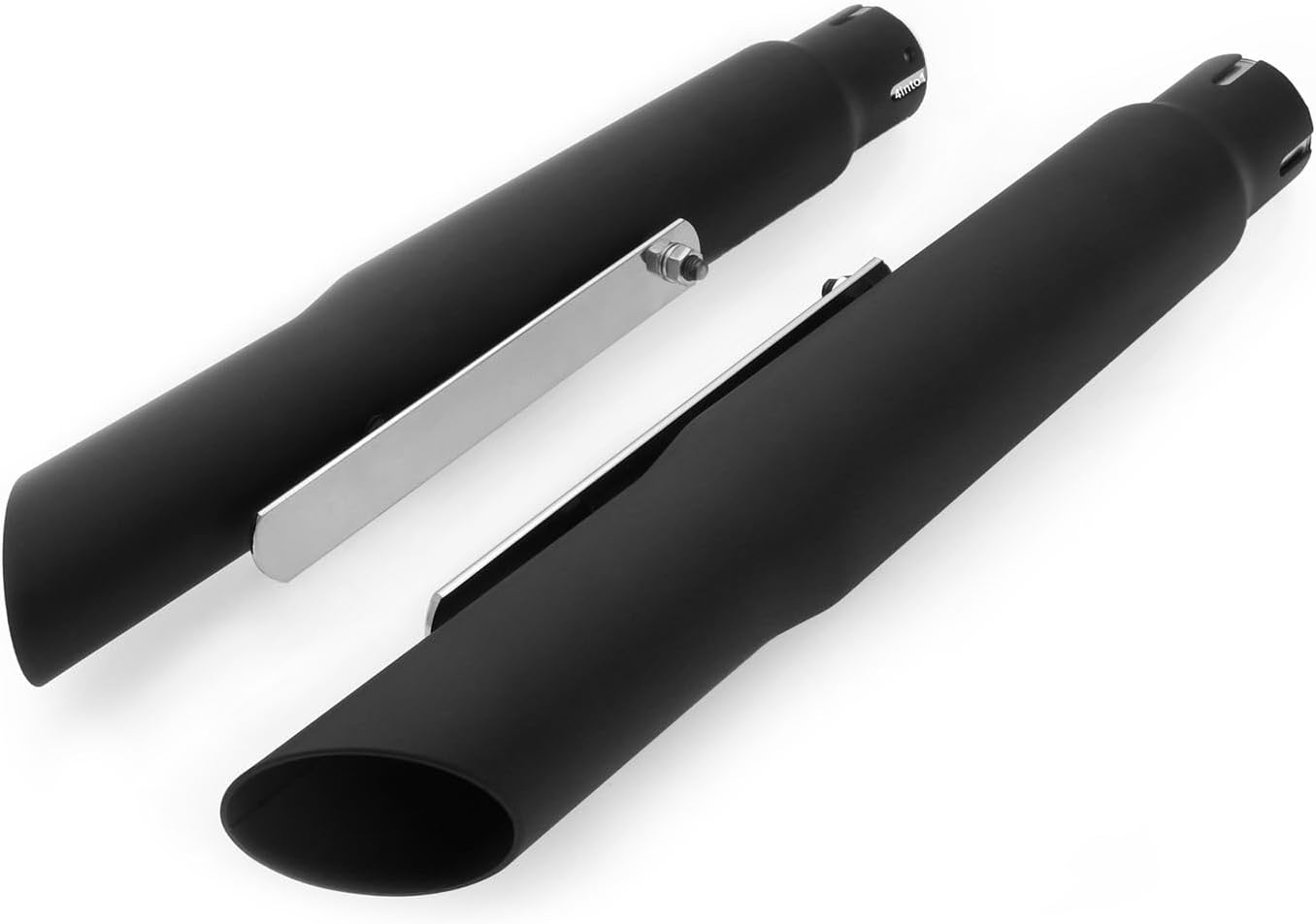Set of 2 Shorty Muffler 16" Slash Cut Tip - Flat Black - Bobber Cafe Racer Chopper Dragster