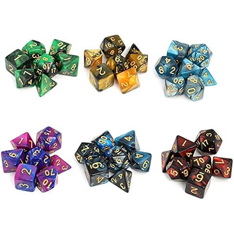Moncolis 6 x 7 (42 Stück) Polyedrische Würfel Set mit Säckchen Doppel-Farben Polyedrischer Spielwürfel für Dungeons and Dragons DND RPG MTG W20 W12 W10 W8 W6 W4 Tischkartenspiele Cover