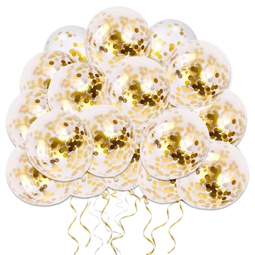 50pcs Gold Confetti Latex Balloons, 12 inch Gold Balloons with Golden Paper Dots for Graduation Wedding Birthday Party Decorations