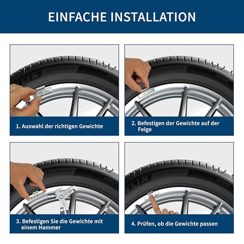 ohbien 5-30g 225 Stück Auswuchtgewichte Wuchtgewichte Sortiment für Stahlfelgen (je 50 von 5g, 10g, 15g und je 25 von 20g, 25g, 30g)