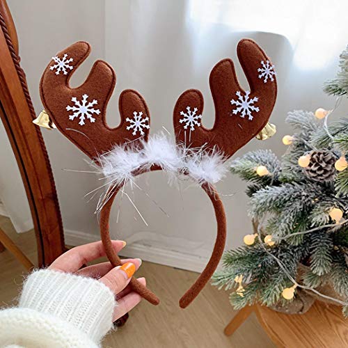 Haloty Christmas Antlers Hair Hoop Cute Bell Headband Reindeer Easter Reindeer Antlers Headband for Kids Adult (Coffee)