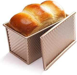 Pullman Loaf Tin for Baking 2lb Carbon Steel Non-Stick Toast Box for Toast/Sandwich/Cake Mould- Wavy Style/Golden 21.5 * 11.5 * 11cm