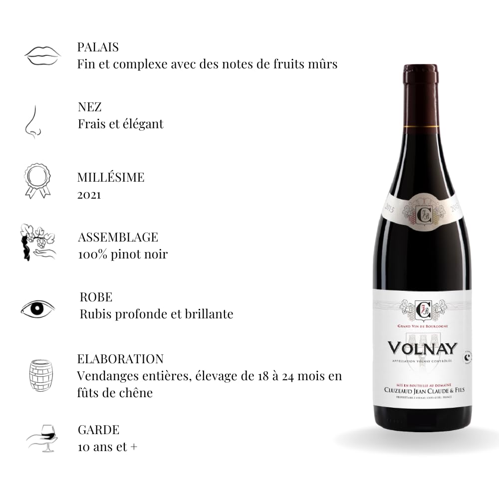 Volnay Bourgogne 2022 – Vin rouge Bourgogne Pinot Noir – Frais, soyeux et raffiné – Coffret cadeau élégant pour amateurs de vins - Assemblage 100% pinot noir - Notes végétales