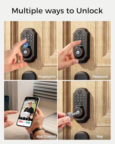 ARPHA Keyless Entry Deadbolt with Handle Set - WiFi Smart Lock with Camera, 5-in-1 Camera+Doorbell+Fingerprint+Keypad, App Control, Auto Lock, Easy Install, Waterproof for Front Door（Black） — view 5