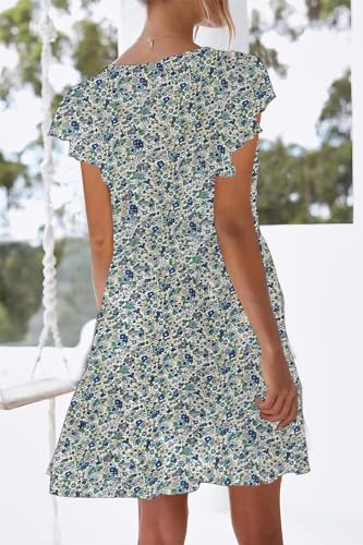 Image of nclook Womens Summer Casual Dresses Sweet Cute V Neck Mini Dress with Pockets Ruffle Short Sleeve