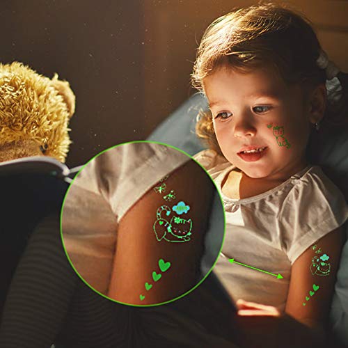 Fanoshon Cat Face Tattoos Temporary For Kids, 12 Sheets Small Halloween Glow In The Dark Cat Paw Kitten Waterproof Body Stickers Birthday Party Favor Goody Bag Fillers,Cartoon Pet Tattoo Sticker Set #TOP3