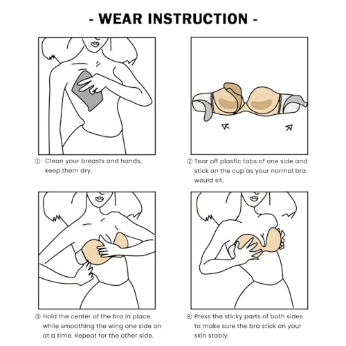 Image of JOATEAY Adhesive Bra Strapless Sticky Push Up Reusable Invisible Lift Padded Non-Slip for Women Backless Dress Wedding Party