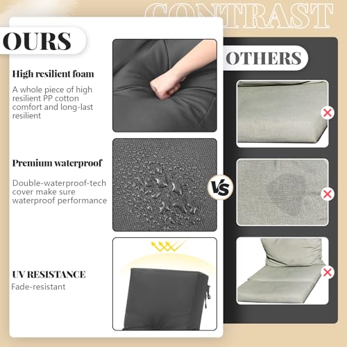 Outdoor Chaise Lounge Cushions with Side Pocket 76x22x6 Thick Tufted Waterproof Patio Pool Lounge Chair Replacement Cushion Fade Resistant Cushion for Furniture Lawn(2 Pcs,Dark Grey,Solid Color) by Kigley - Image 4