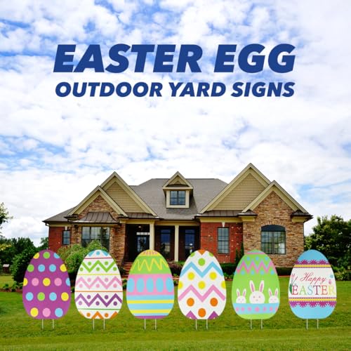 GIFTEXPRESS 6-Pack 26 Inch Giant Easter Egg Yard Sign - Large Yard Decorations with Metal Stakes - Egg Hunt Decor Spring Party Decor for Outdoor Lawns, Pathway or Walkway by GiftExpress - Image 3
