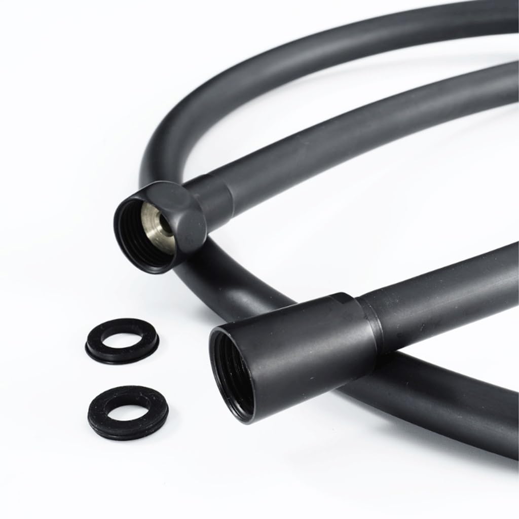 Manguera de ducha extensible de PVC negro de 1,5 m, rotación de 360°, antitorceduras, resistente a alta presión, para grifo de bañera