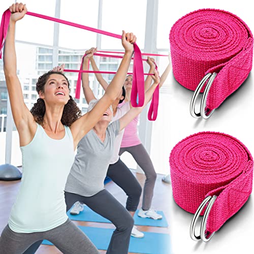 Leyndo 24 Pieces Yoga Strap For Stretching Yoga Exercise Adjustable Straps For Yoga Classes 6 Ft Non Elastic Yoga Belt With Adjustable D Ring Buckle For Pilates Gym Workouts Yoga Fitness (Rose) #TOP6