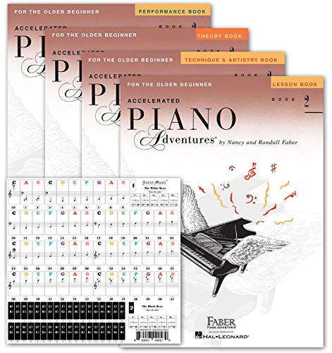 Accelerated Piano Adventures Level 2 Learning Set By Nancy Faber - Lesson, Theory, Performance, Technique & Artistry Books & Juliet Music Piano Keys 88 61 54 49 Full Set Removable Sticker