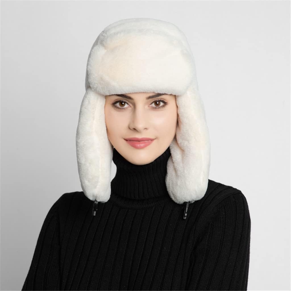 Women's Hat for Winter with Stretch White Thicken Warm Cap Ear-Flapped Trapper Russian