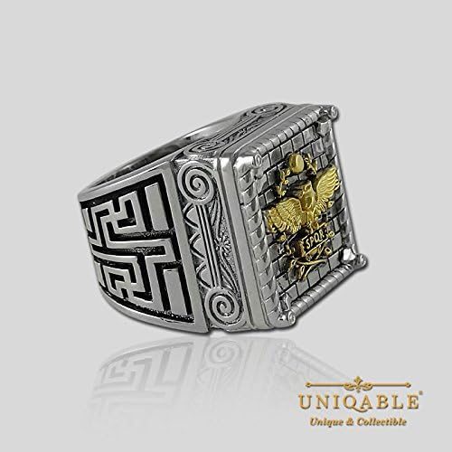 Vista 4 de Anillo de plata de ley 925 chapado en oro de 18 quilates con águila imperial romana histórica KTR007