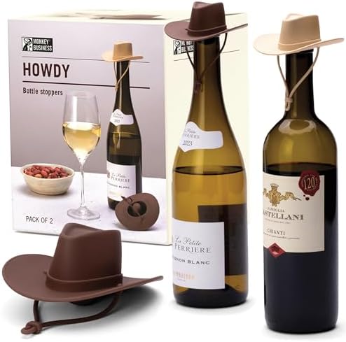 Monkey Business Howdy - 2-Pack Cowboy Hat Wine Stoppers – Fun Sil...