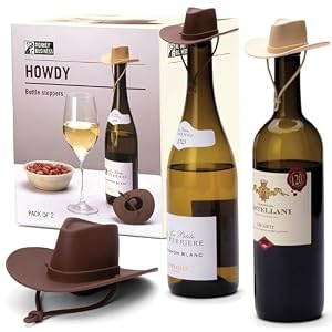 Monkey Business Howdy – 2-Pack Cowboy Hat Wine Stoppers – Fun Silicone Bottle Stoppers Keep Wine Fresh – Novelty Kitchen Gadgets & Cute Wine Accessories