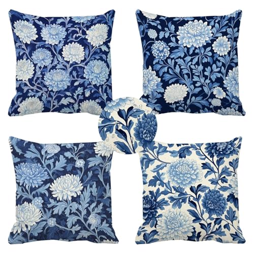 Housse de coussin bleu 35 x 35 cm en lin beige de qualité supérieure