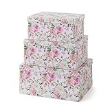 Soul & Lane Decorative Storage Cardboard Boxes with Lids | Summer Rose - Set of 3 | Floral Paperboard Nesting Boxes