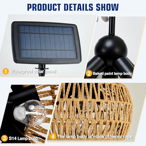 Ofenrd Outdoor Solar Powered Chandelier with Remote Control 5 Light Rattan Penant Light Boho Ceiling Hanging Light for Gazebo Patio Porch Pergola by Ofenrd - Used condition - Image 5