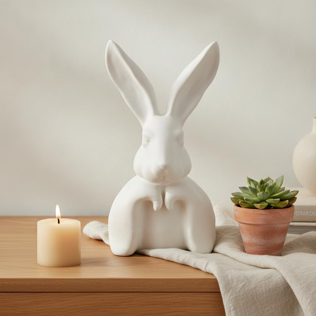 Statuetta Decorativa Coniglio Pasquale, Bianco, 15.5 * 11.5 * 30 cm