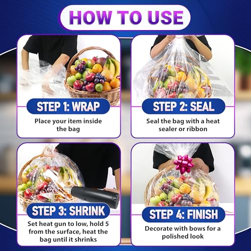 PalaYou 5Pcs Extra Large Gift Basket Shrink Wrap Bags – Wide Application for Gifts & Hampers, Durable & Easy to Use, 32\"x40\" Gift Basket Wrapping Plastic Bags for Secure Wrapping