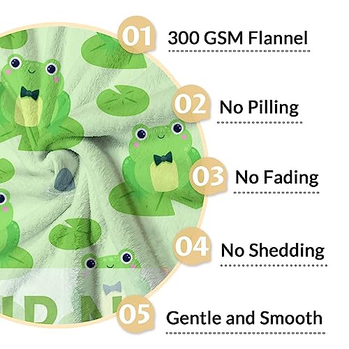 Personalized Frog Blanket Gifts with Name - 30x40 Inches Cute Throw for Girls & Boys - Green Soft Fuzzy Blankets for Couch & Office
