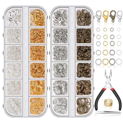 PAXCOO Jewelry Making Kit 1260 Pcs Assorted Color Jump Rings & Lobster Clasps with Tools & Pliers for Necklace Repair