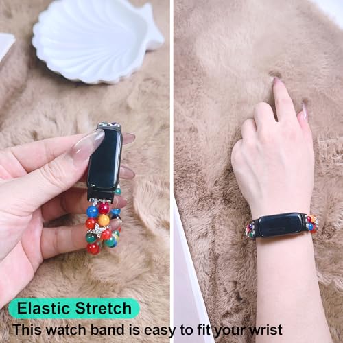 Image of Wongeto Compatible with Fitbit Luxe Bands,Fashion Handmade Elastic Stretch Pearl Bracelet Women Replacement Strap for Fitbit Luxe accssorises