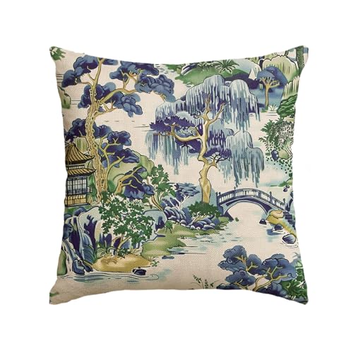 AVOIN colorlife Chinoiserie Blue Trees Throw Pillow Cover 18x18 Inch