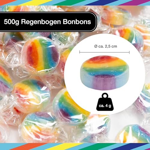 FOOD crew Regenbogen Rocks Bonbons 500g - Bunte Regenbogen Süßigkeiten - Vegan mit Natürlichen Aroma & Farbstoffe - Ideal für Candy Bar Kindergeburtstag Einschulung oder Tischdeko Regenbogen